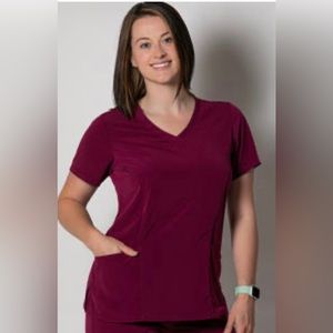 Women’s scrub top, Willow Brook Zoe V Neck, wine/red, size XS.